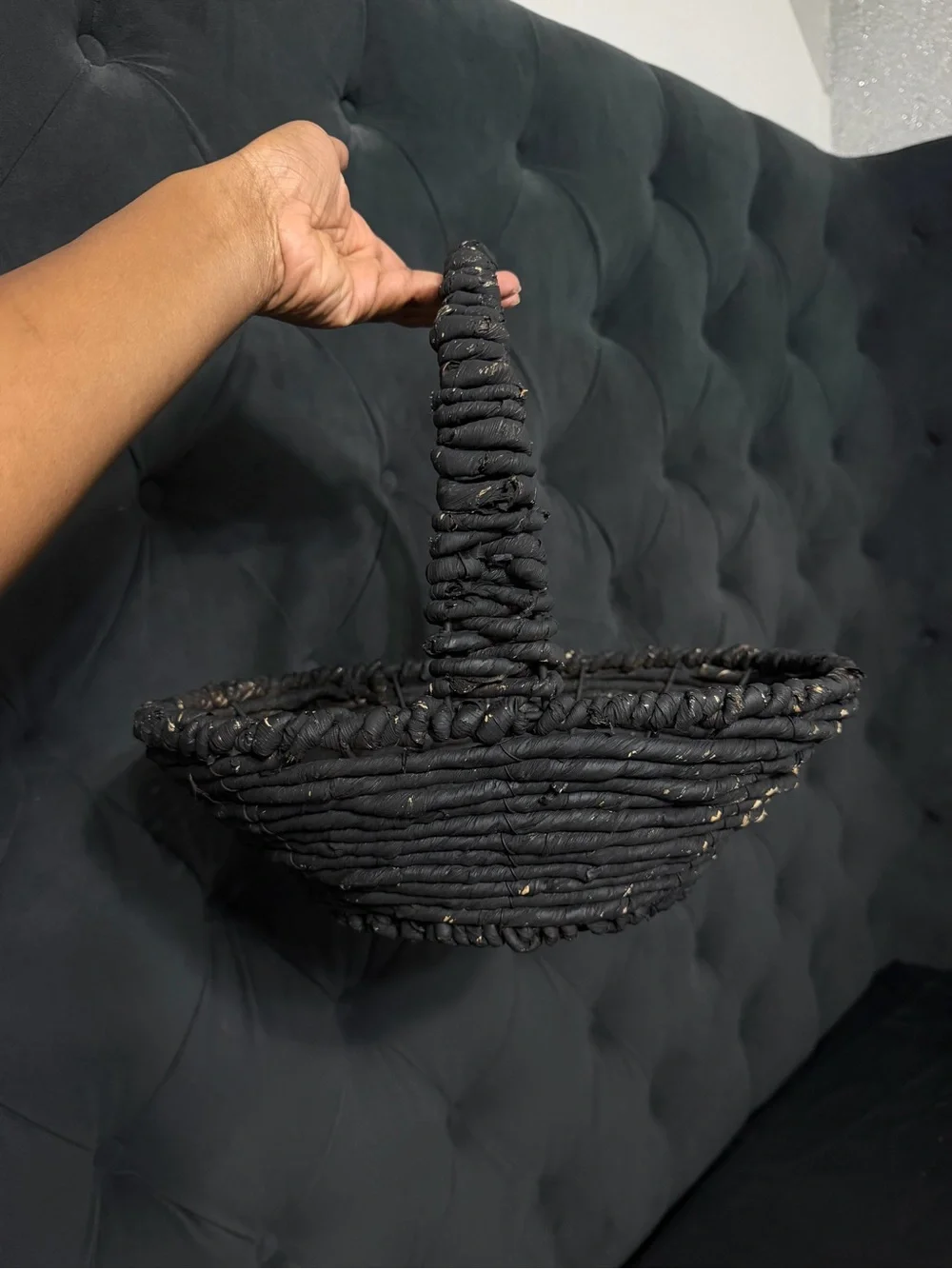 Picnic Black Woven Decorative Basket with Handle